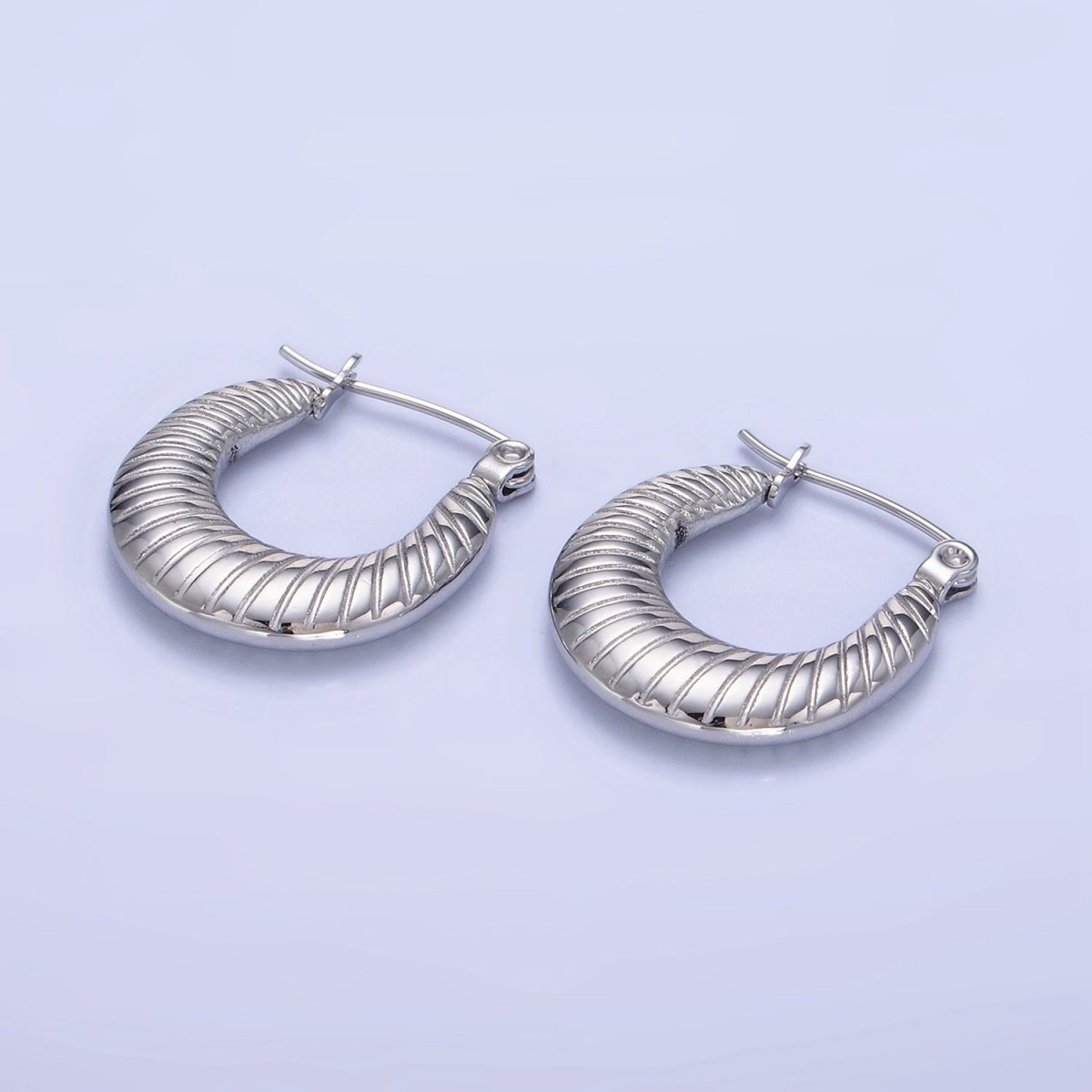 Stainless Steel 20mm Line-Textured Latch Hoop Earrings in Gold & Silver | AB1380 AB1381