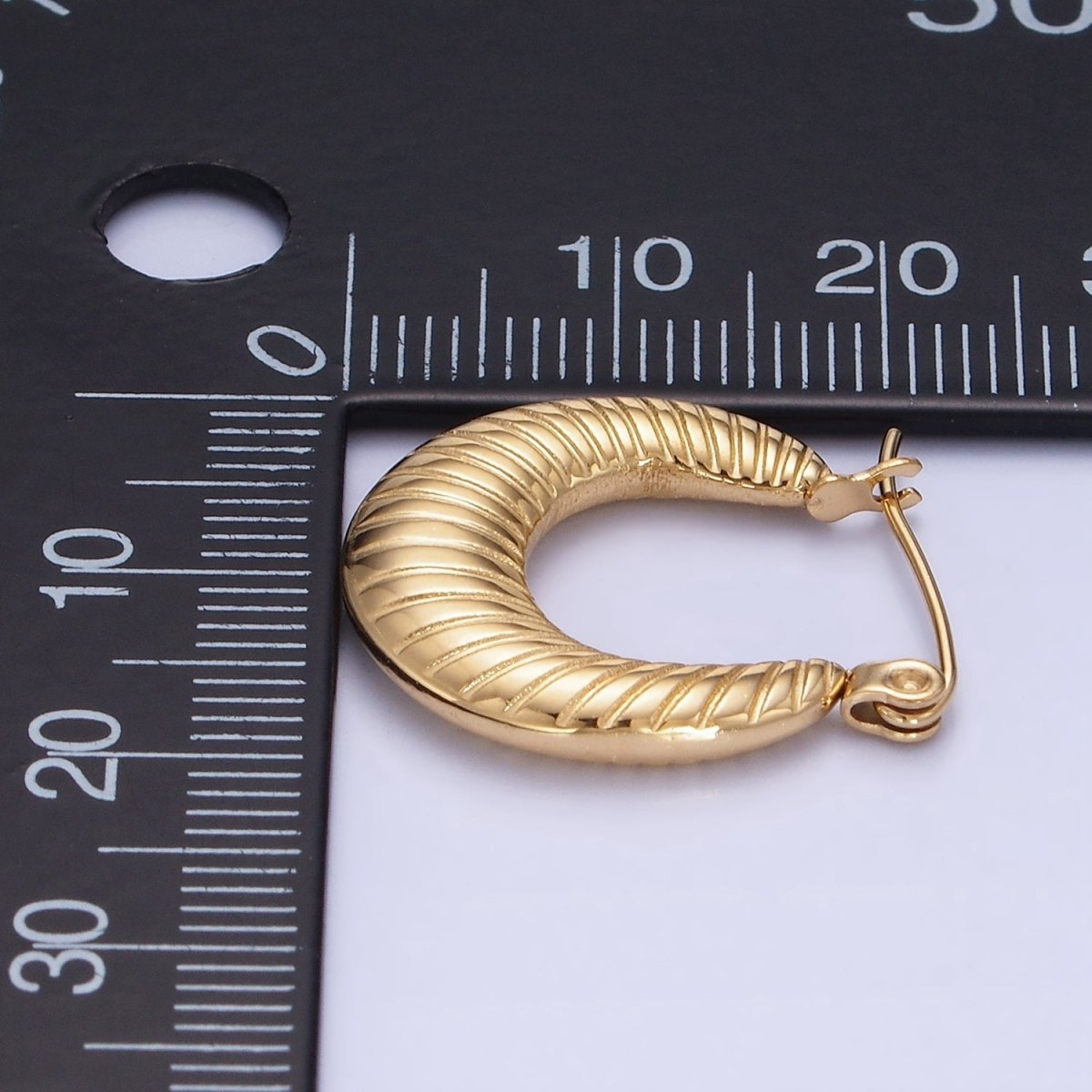 Stainless Steel 20mm Line-Textured Latch Hoop Earrings in Gold & Silver | AB1380 AB1381