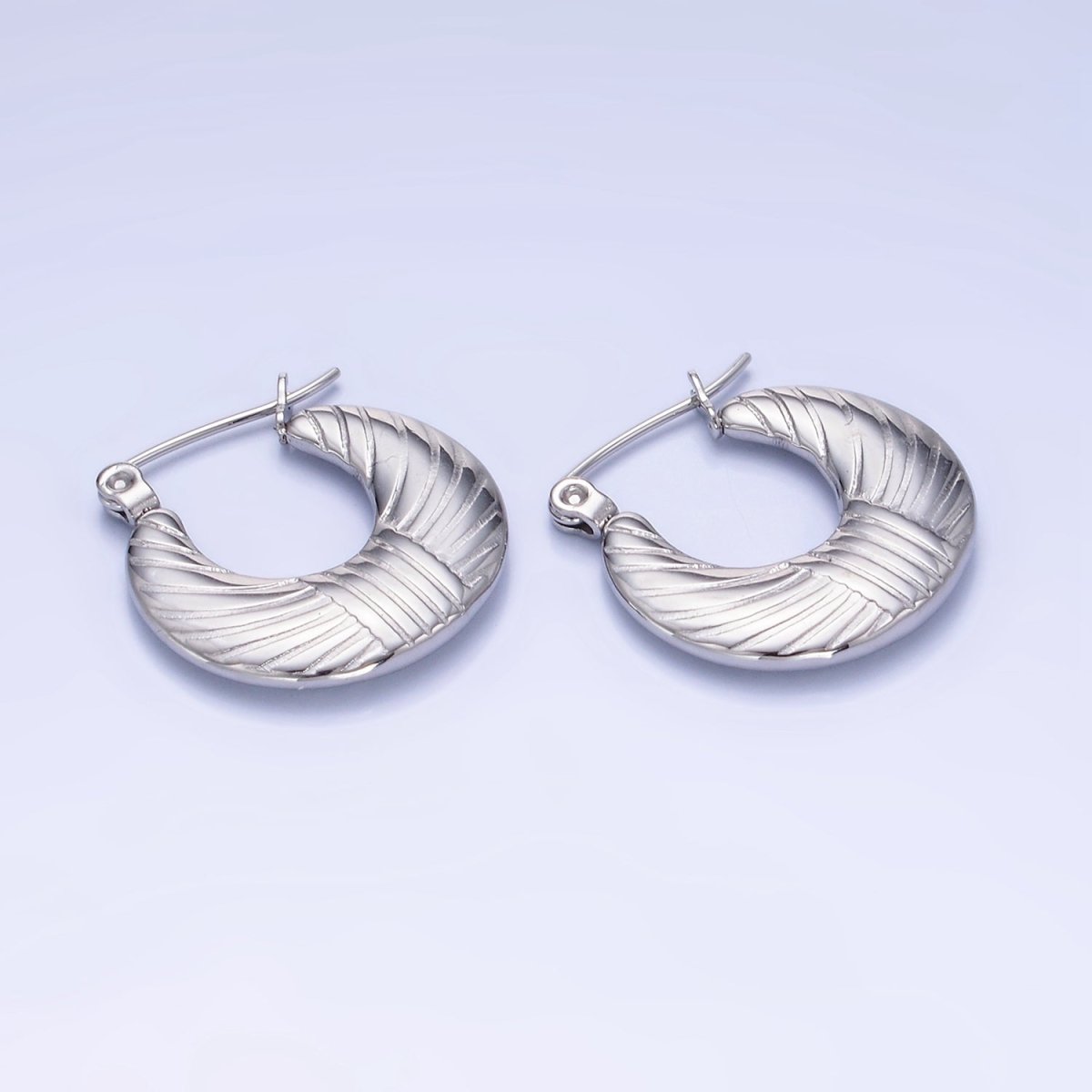 Stainless Steel 20mm Lined Round Latch Hoop Earrings in Gold & Silver | AB1386 AB1387