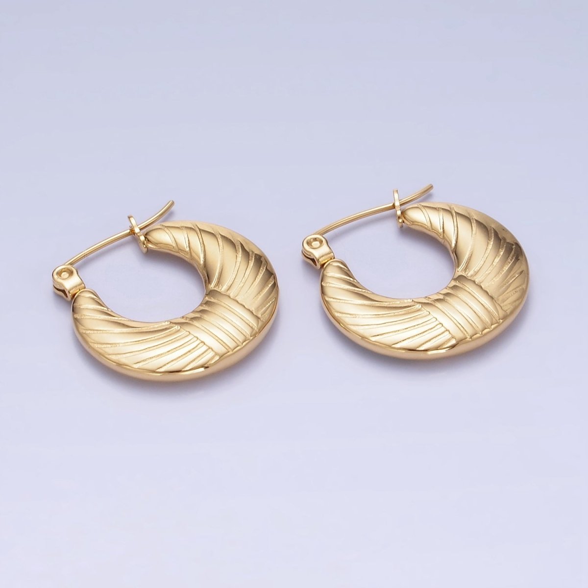Stainless Steel 20mm Lined Round Latch Hoop Earrings in Gold & Silver | AB1386 AB1387
