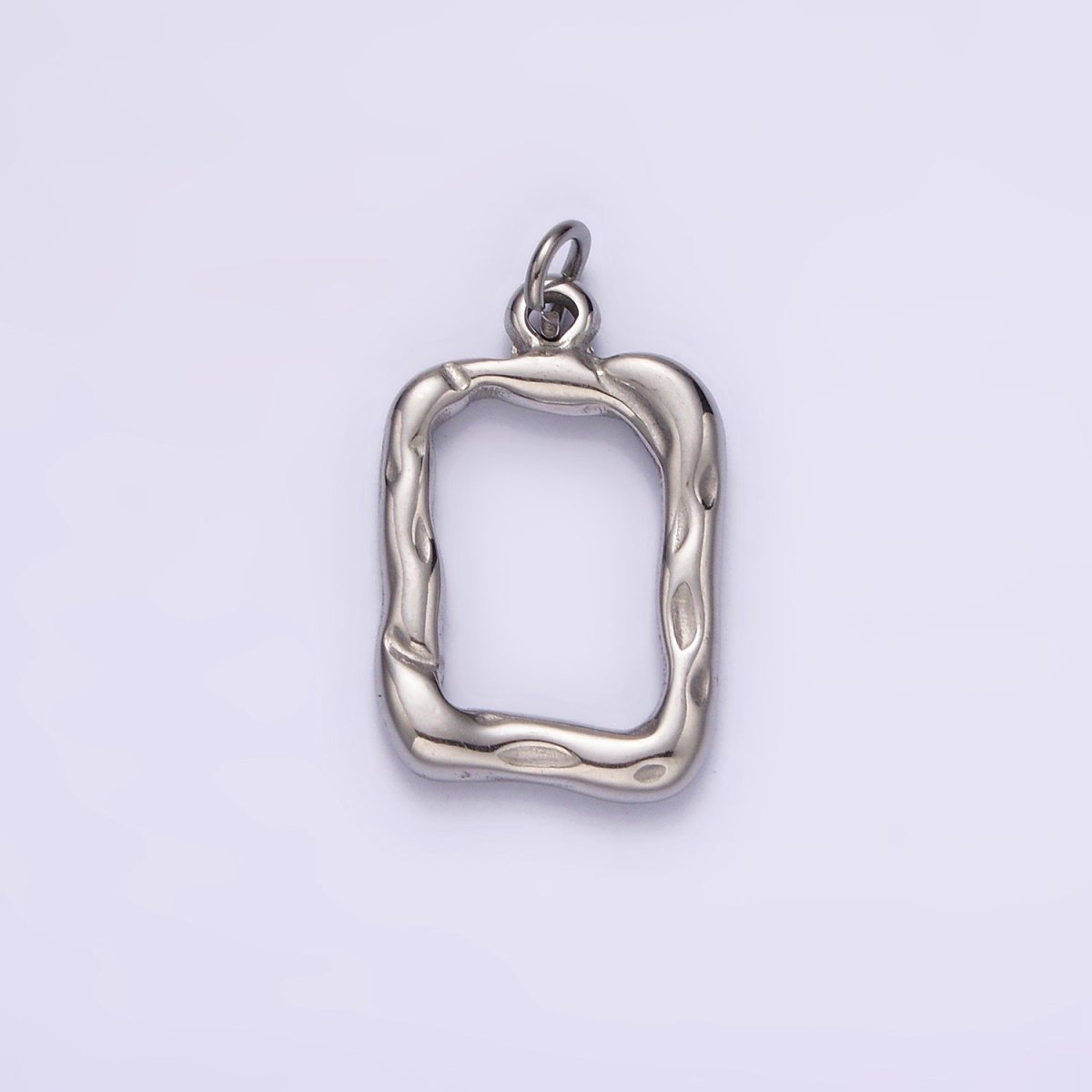 Stainless Steel 20mm Open Hammered Rectangular Charm in Gold & Silver | P1263