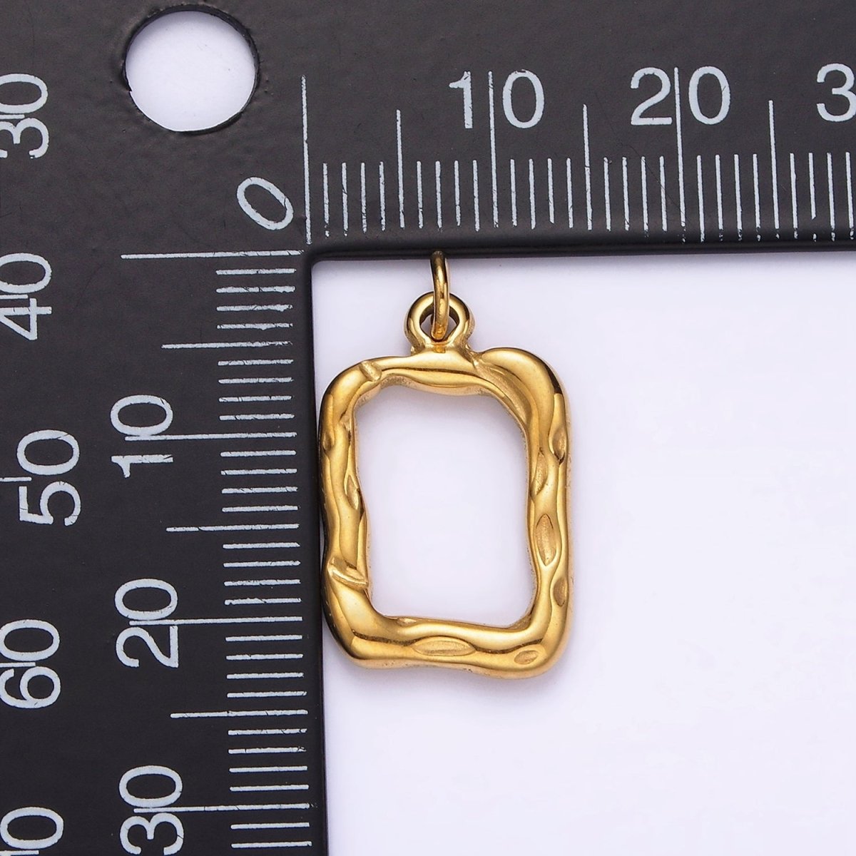 Stainless Steel 20mm Open Hammered Rectangular Charm in Gold & Silver | P1263