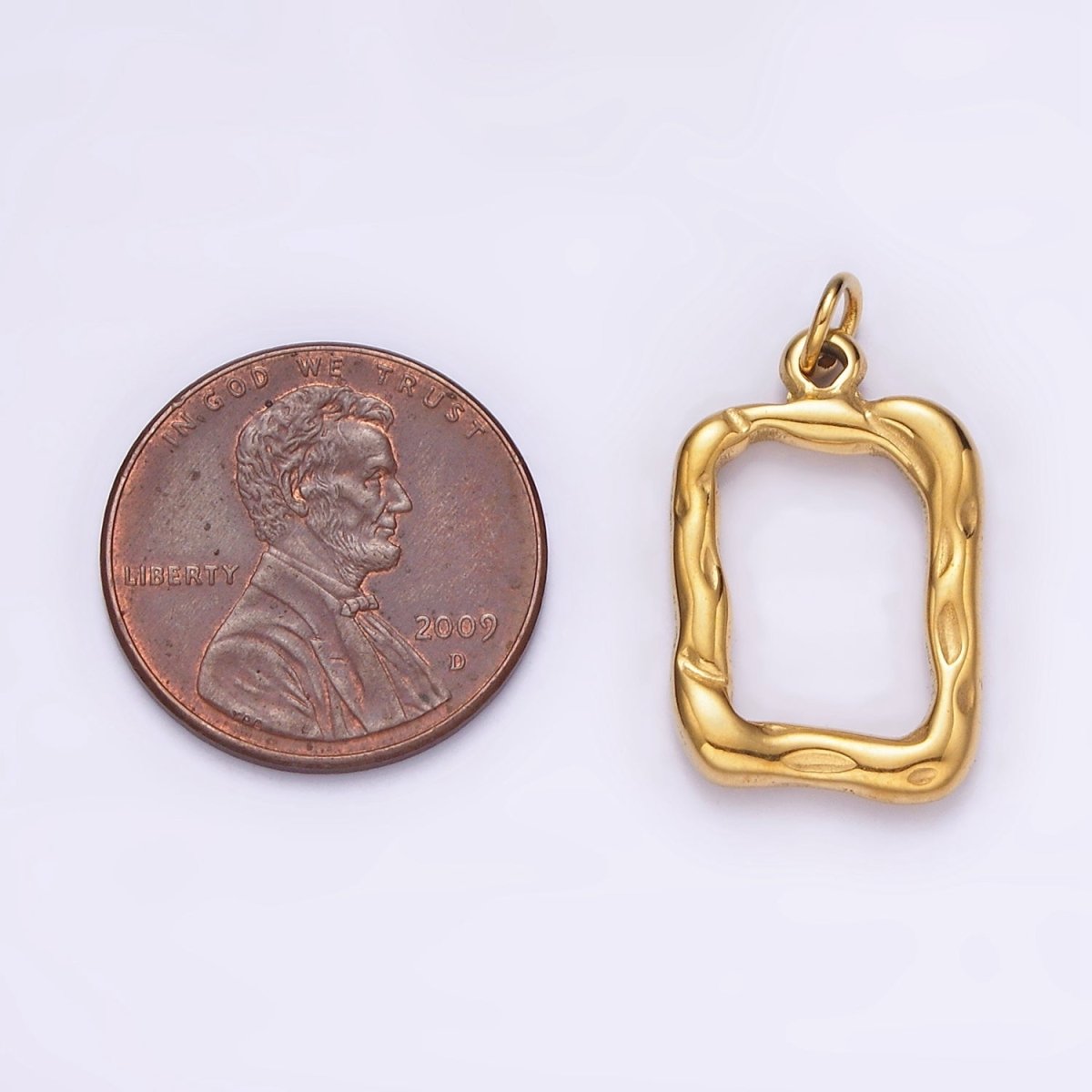 Stainless Steel 20mm Open Hammered Rectangular Charm in Gold & Silver | P1263