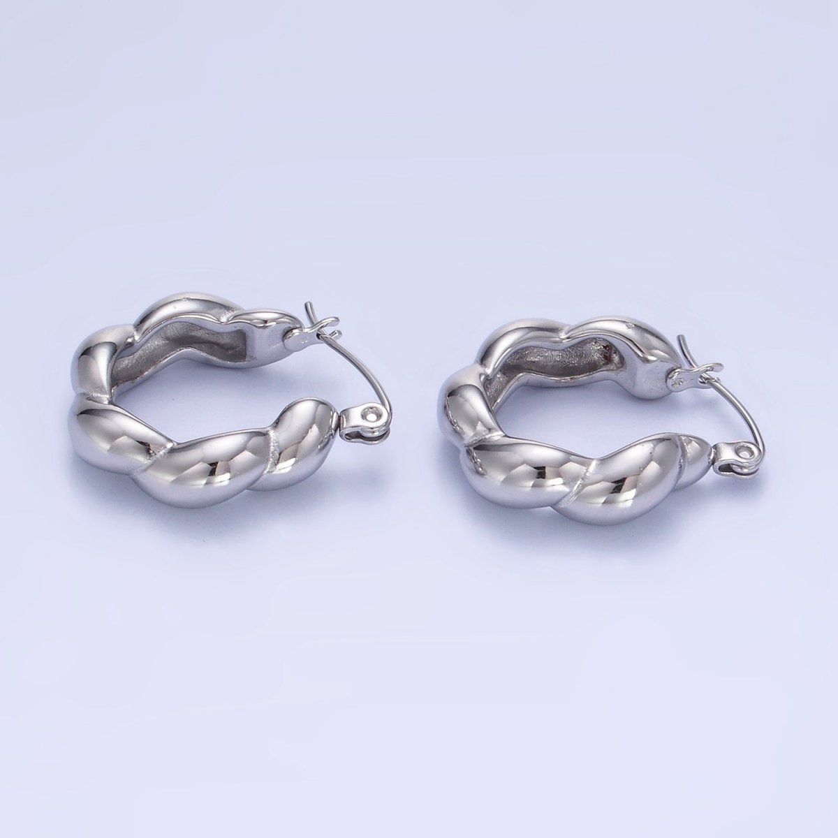 Stainless Steel 20mm Puffed Croissant Latch Hoop Earrings in Gold & Silver | AB1384 AB1385