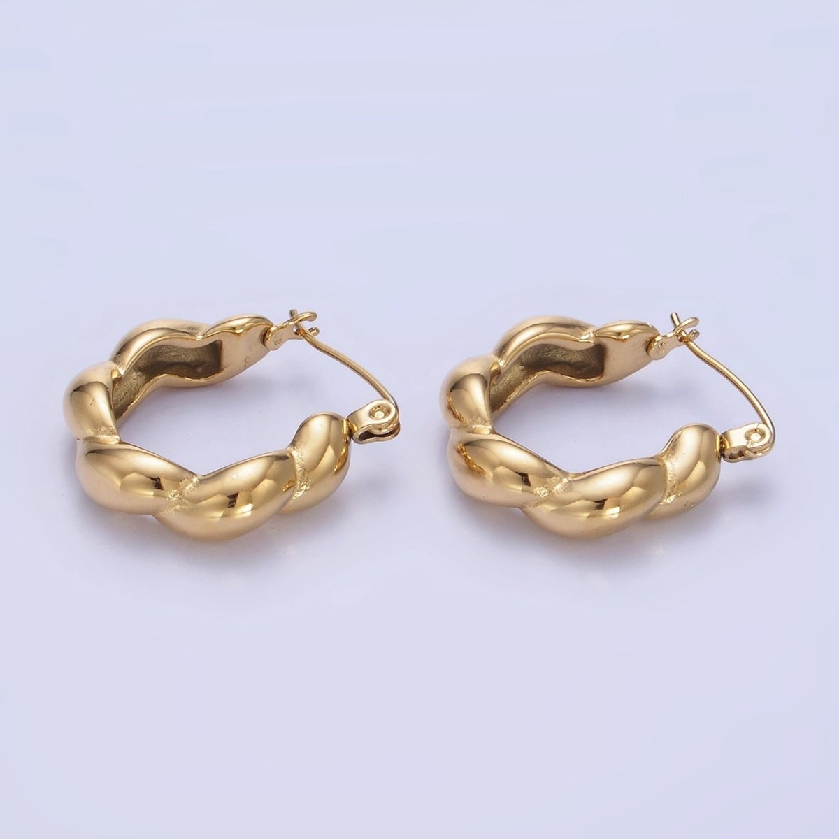 Stainless Steel 20mm Puffed Croissant Latch Hoop Earrings in Gold & Silver | AB1384 AB1385
