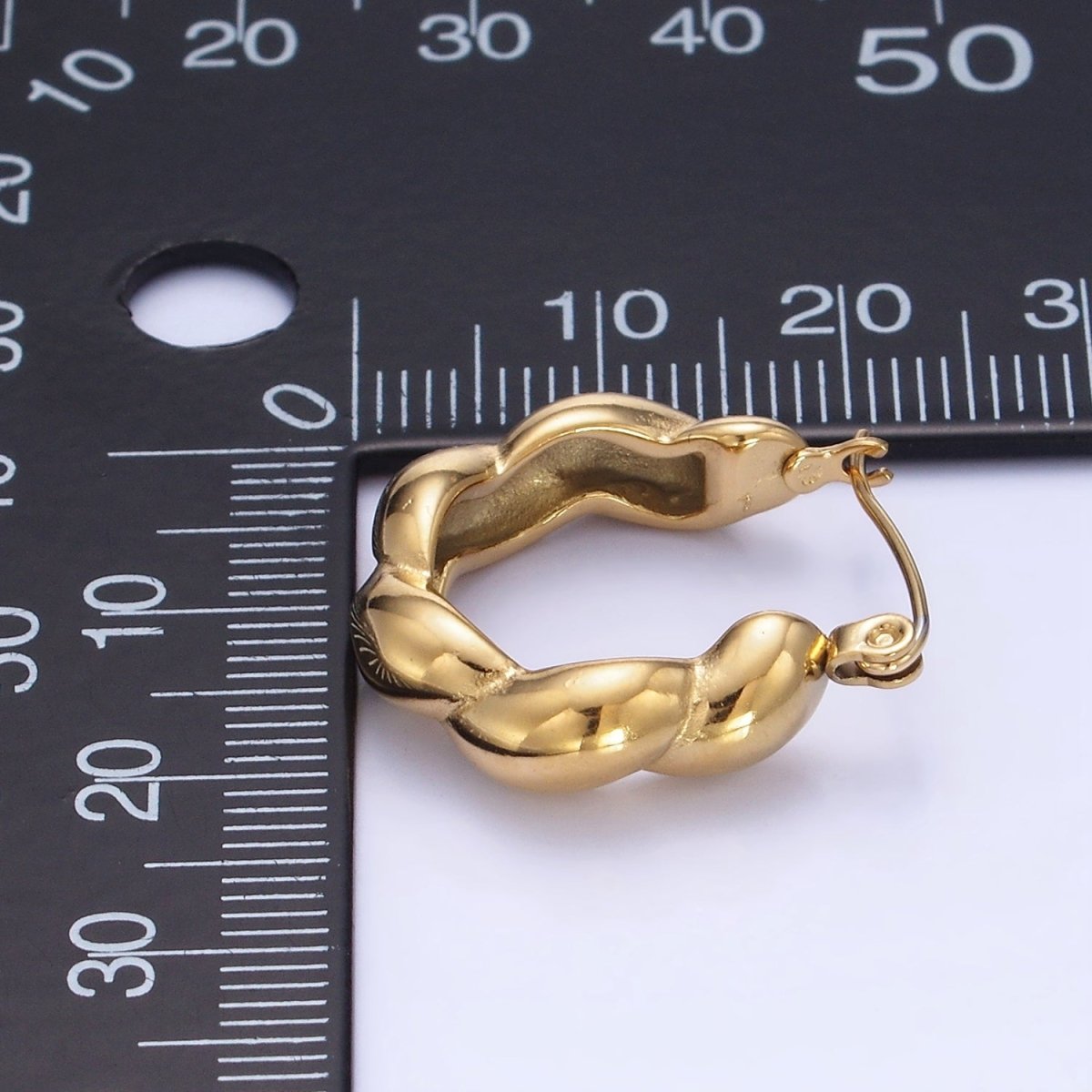 Stainless Steel 20mm Puffed Croissant Latch Hoop Earrings in Gold & Silver | AB1384 AB1385