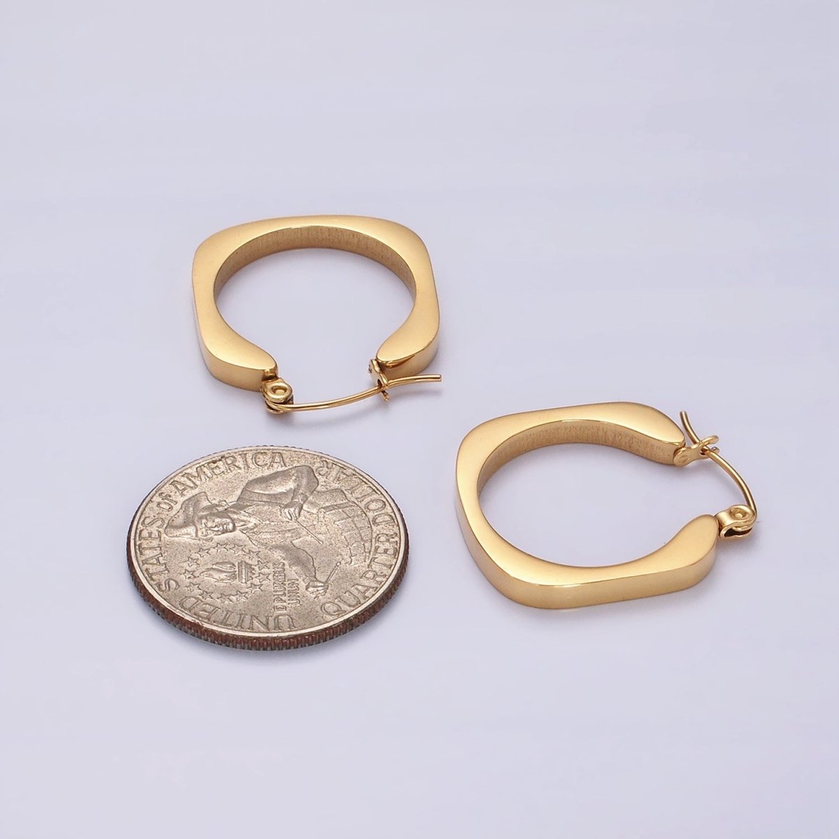 Stainless Steel 20mm Rounded Square Minimalist Latch Hoop Earrings in Gold & Silver | AE208 AE209