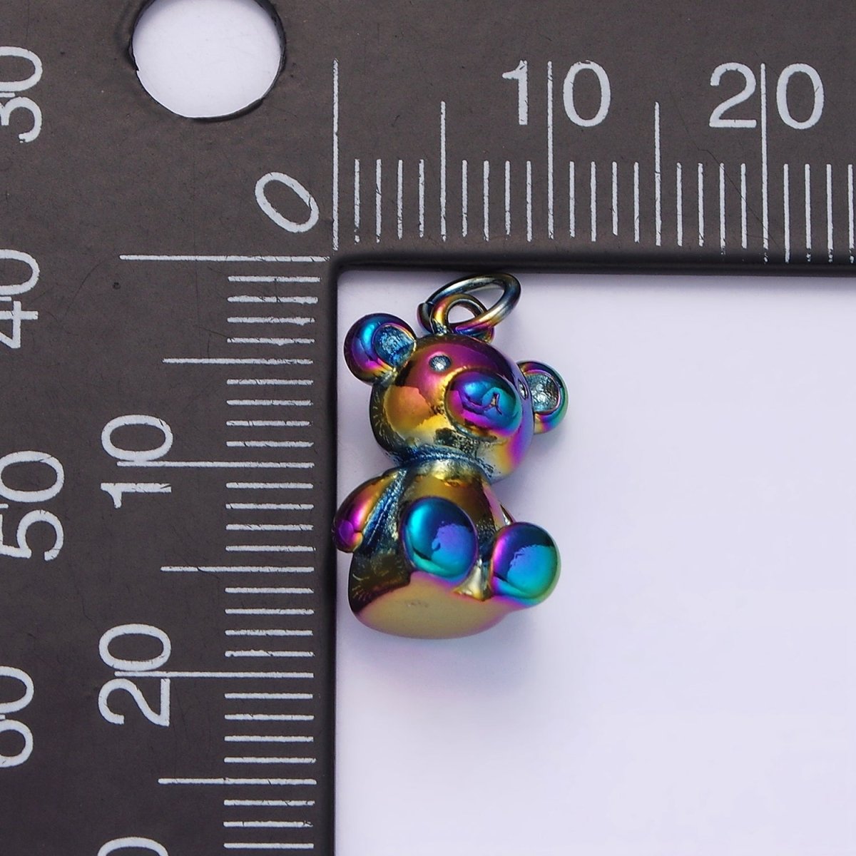 Stainless Steel 20mm Teddy Bear Animal Iridescent Rainbow Charm | P-659