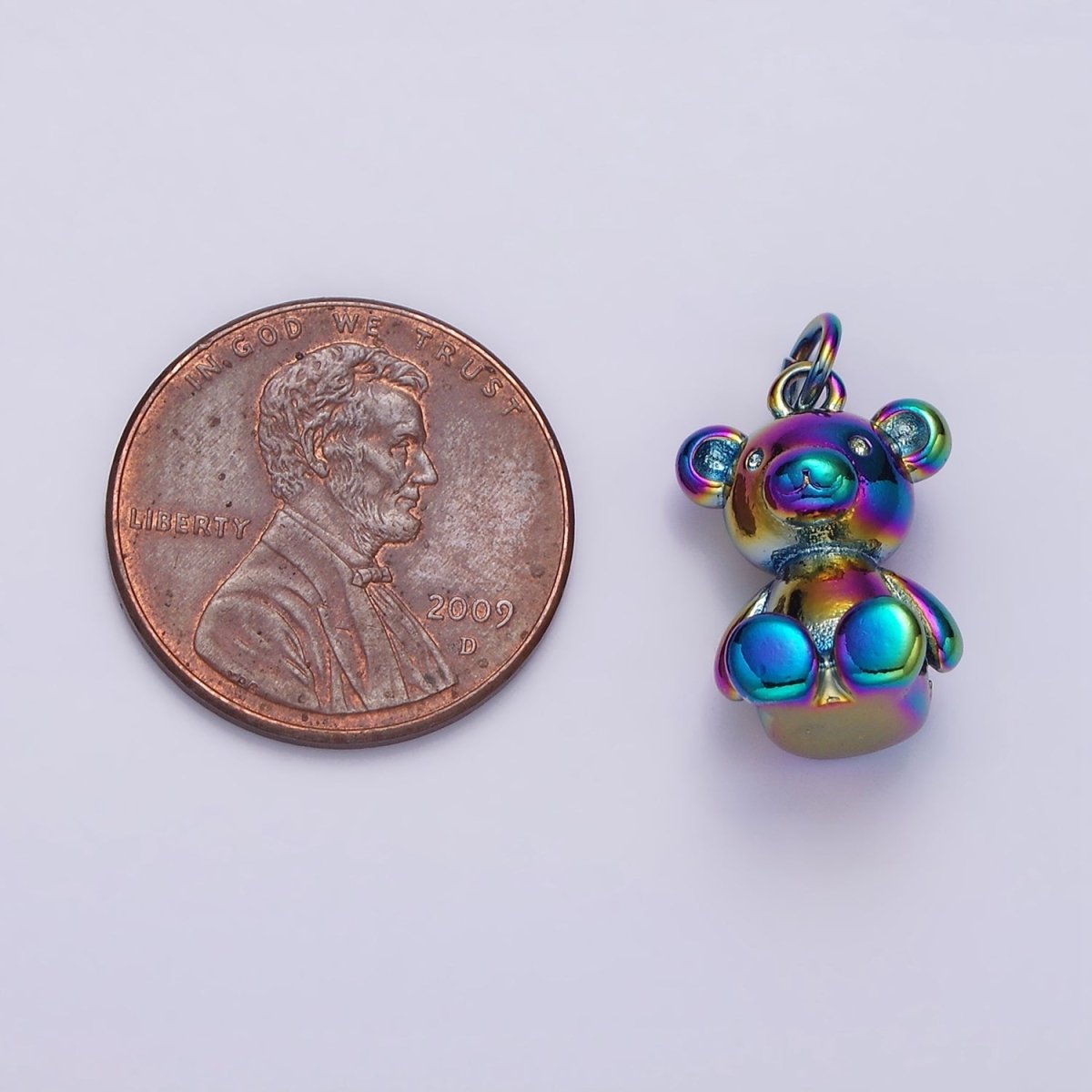 Stainless Steel 20mm Teddy Bear Animal Iridescent Rainbow Charm | P-659