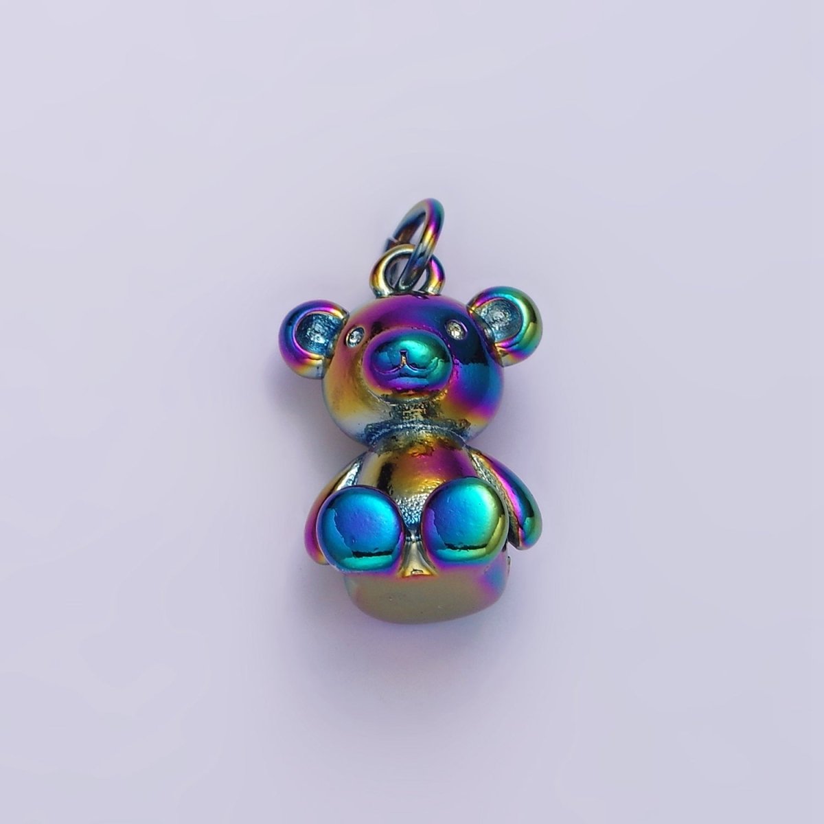Stainless Steel 20mm Teddy Bear Animal Iridescent Rainbow Charm | P-659