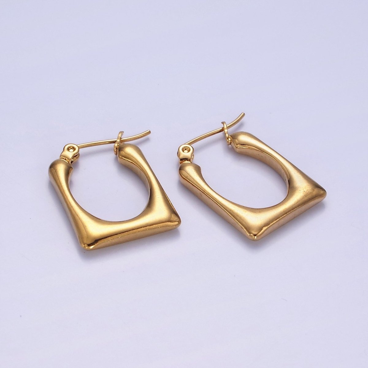Stainless Steel 20mm U-Shaped Rectangular Minimalist Latch Hoop Earrings | AE436 - DLUXCA