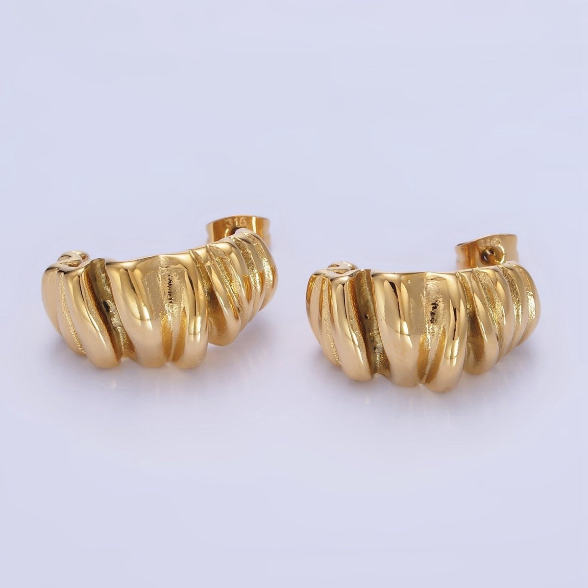 Stainless Steel 21mm Molten Foil J-Shaped Hoop Earrings in Gold & Silver | P440 P441