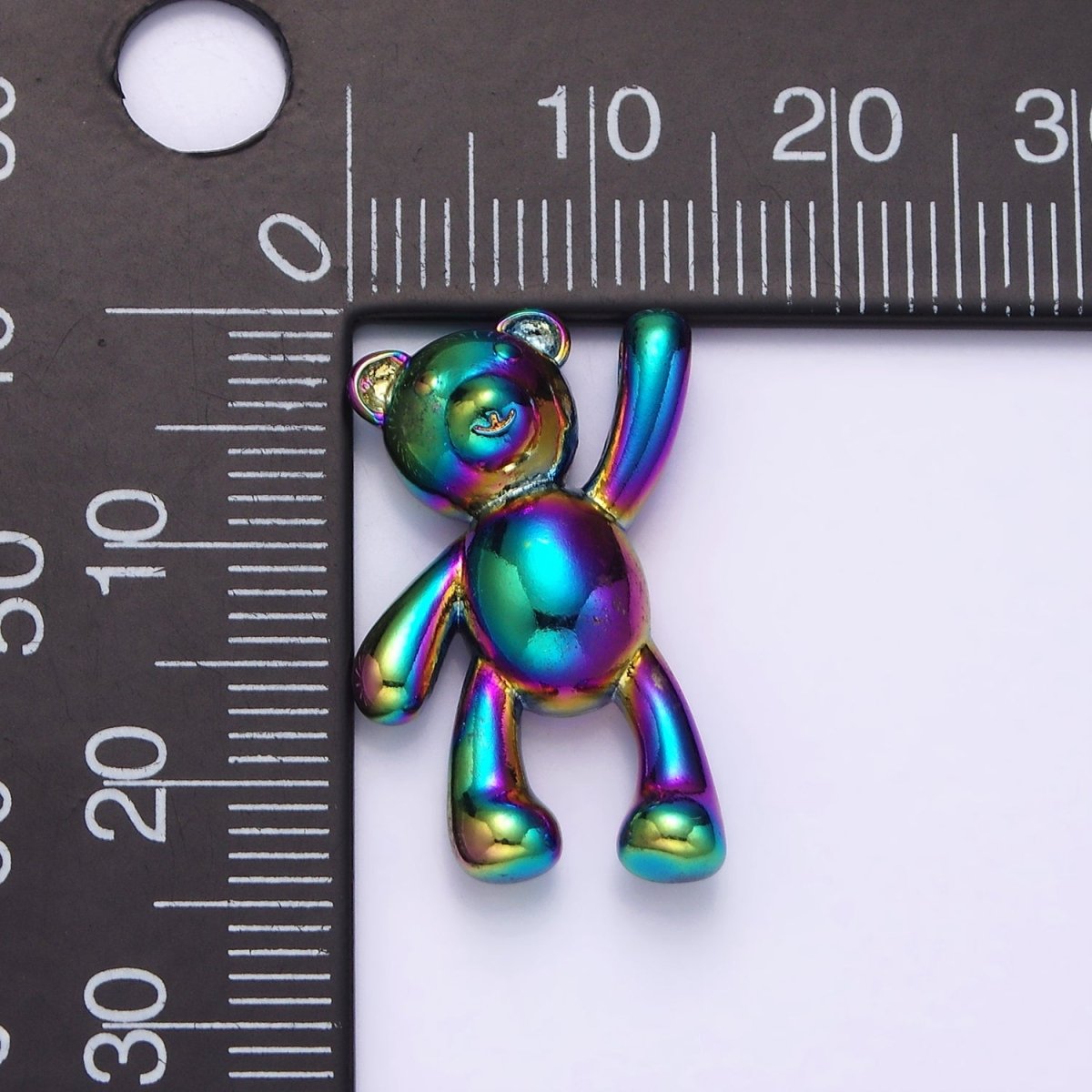 Stainless Steel 24mm, 17.5mm Iridescent Rainbow Holding On Teddy Bear Animal Pendant | P-844 P-845