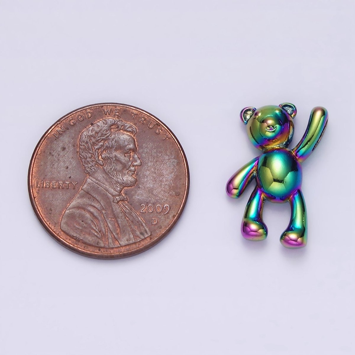 Stainless Steel 24mm, 17.5mm Iridescent Rainbow Holding On Teddy Bear Animal Pendant | P-844 P-845