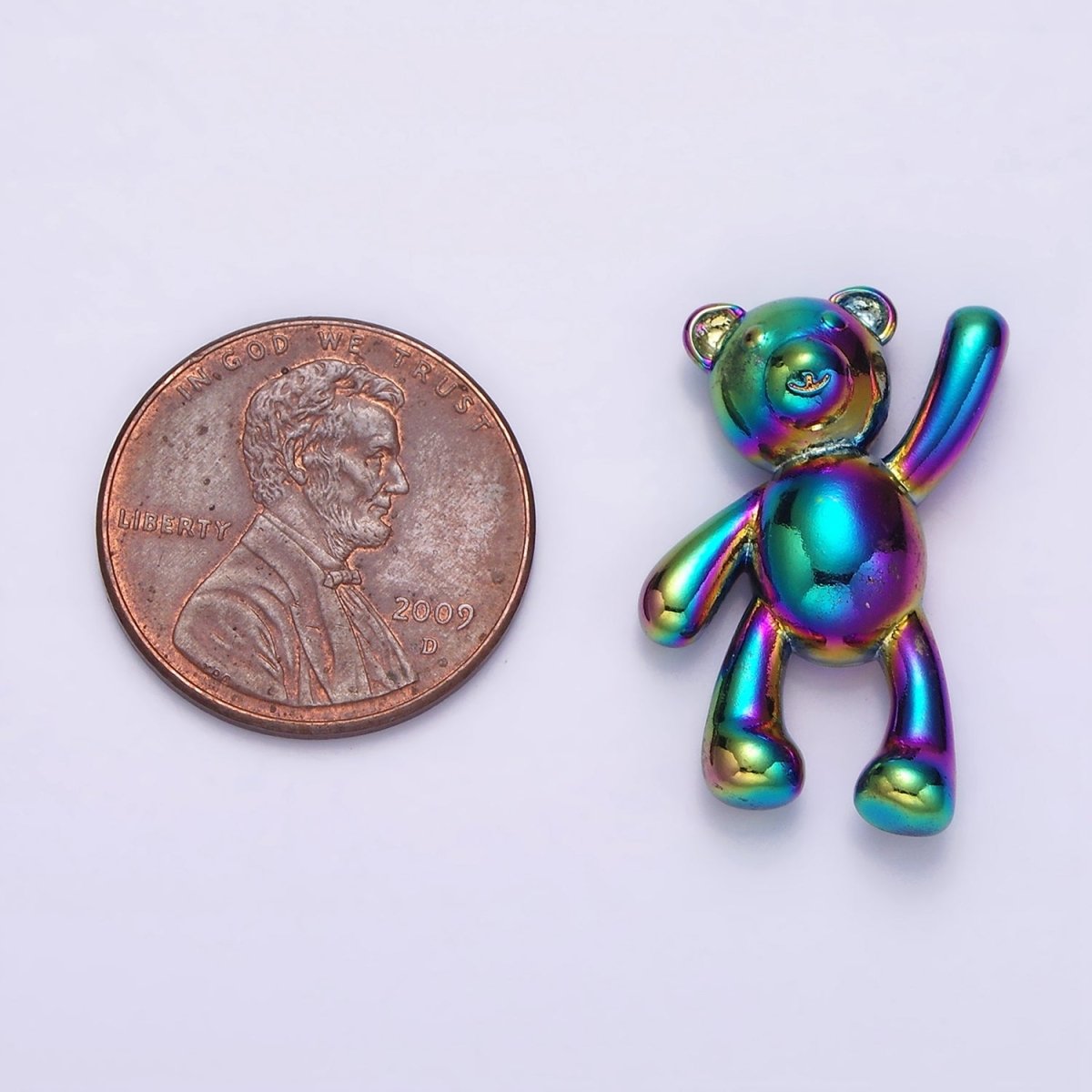 Stainless Steel 24mm, 17.5mm Iridescent Rainbow Holding On Teddy Bear Animal Pendant | P-844 P-845