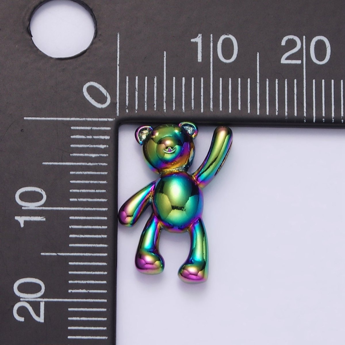 Stainless Steel 24mm, 17.5mm Iridescent Rainbow Holding On Teddy Bear Animal Pendant | P-844 P-845
