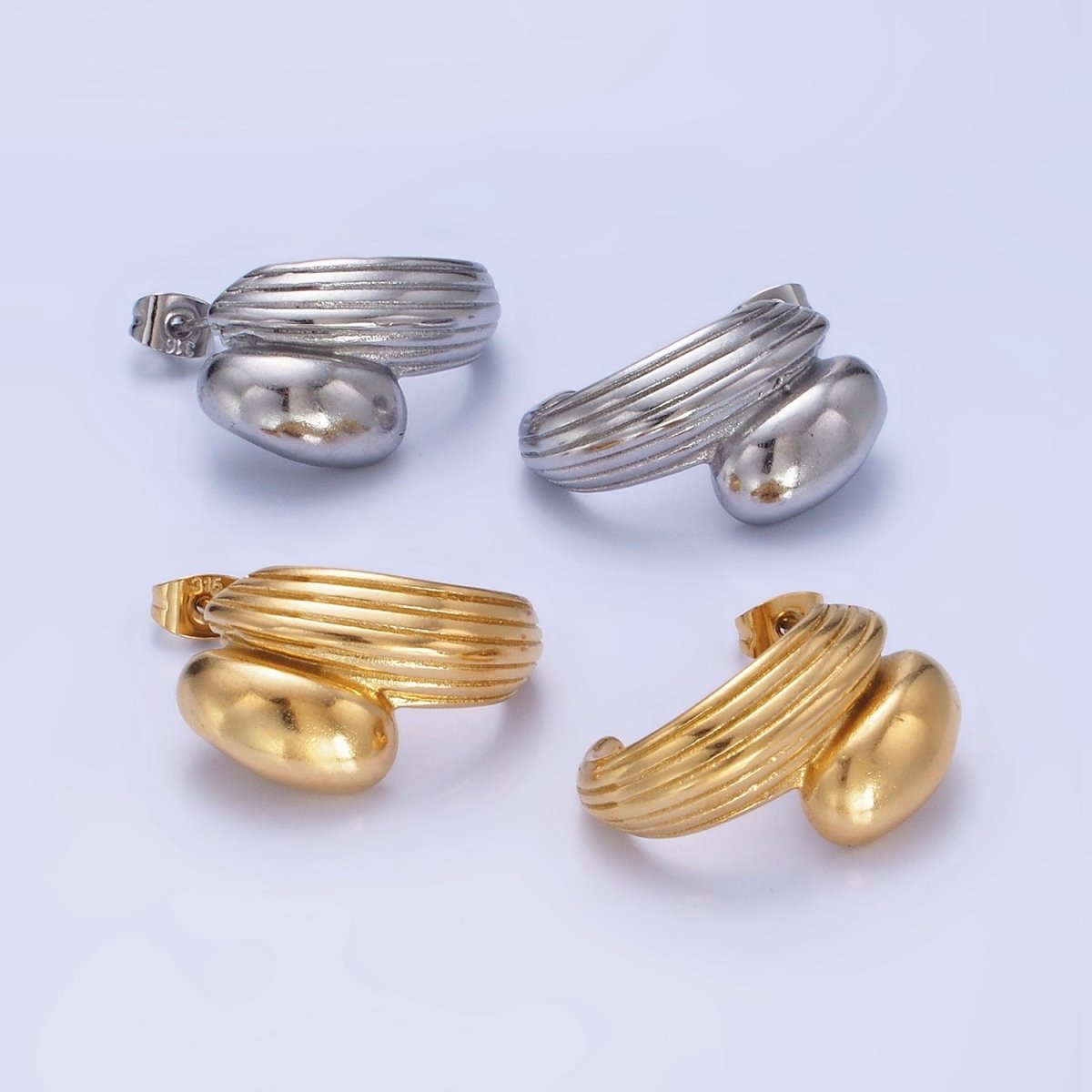 Stainless Steel 24mm Double Molten Lined C-Shaped Earrings in Gold & Silver | P028 P029