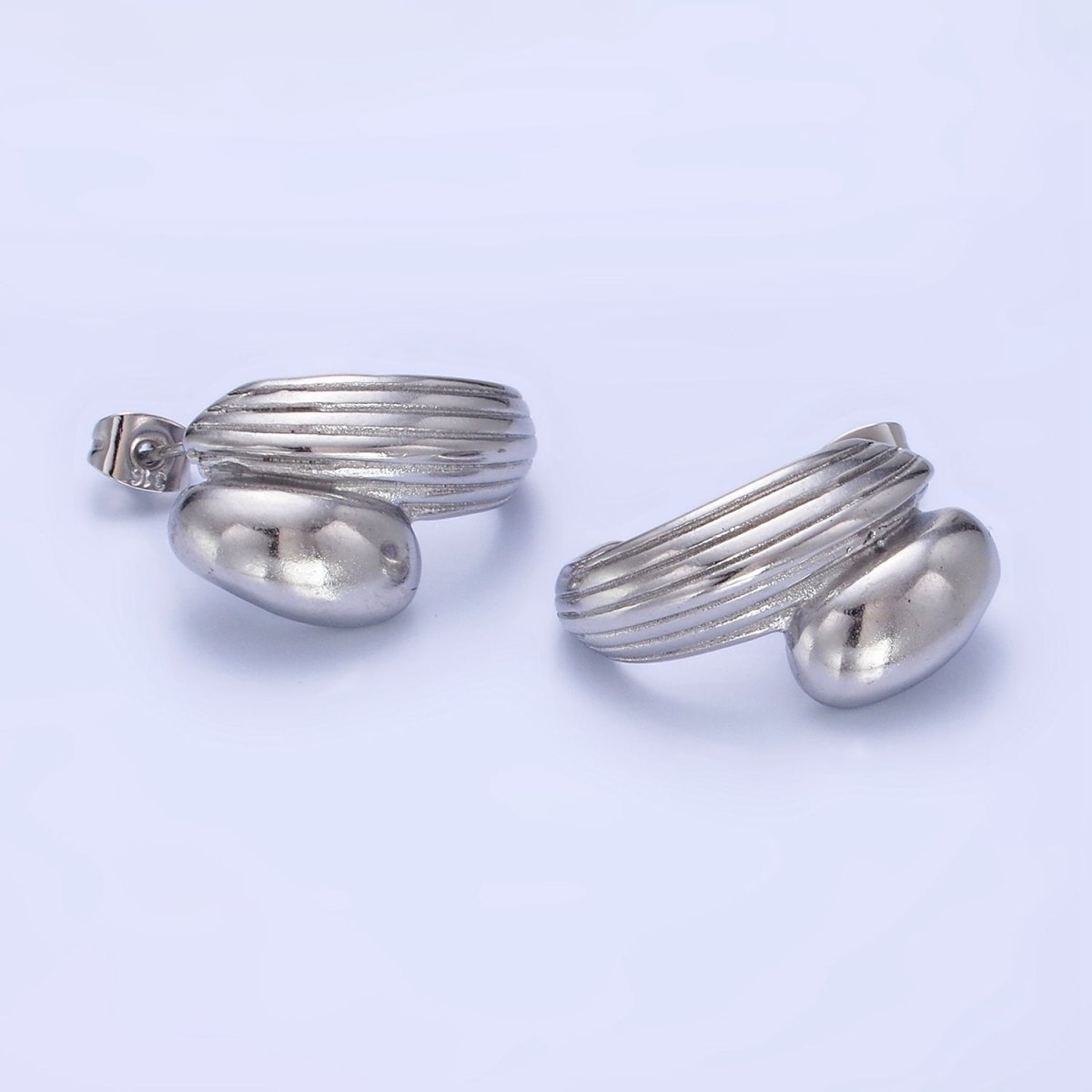 Stainless Steel 24mm Double Molten Lined C-Shaped Earrings in Gold & Silver | P028 P029