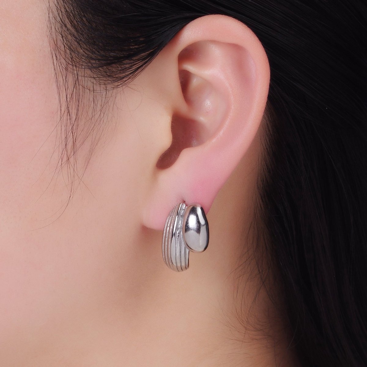 Stainless Steel 24mm Double Molten Lined C-Shaped Earrings in Gold & Silver | P028 P029