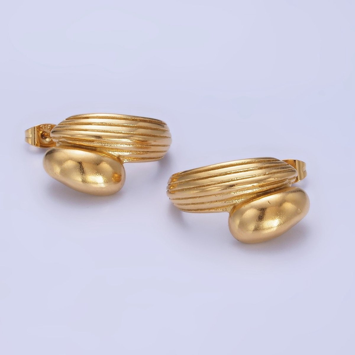 Stainless Steel 24mm Double Molten Lined C-Shaped Earrings in Gold & Silver | P028 P029