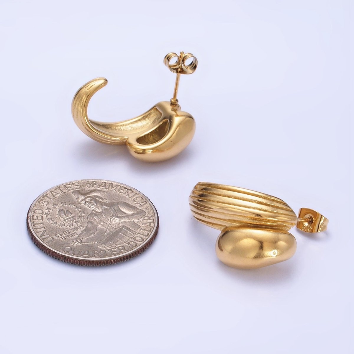 Stainless Steel 24mm Double Molten Lined C-Shaped Earrings in Gold & Silver | P028 P029