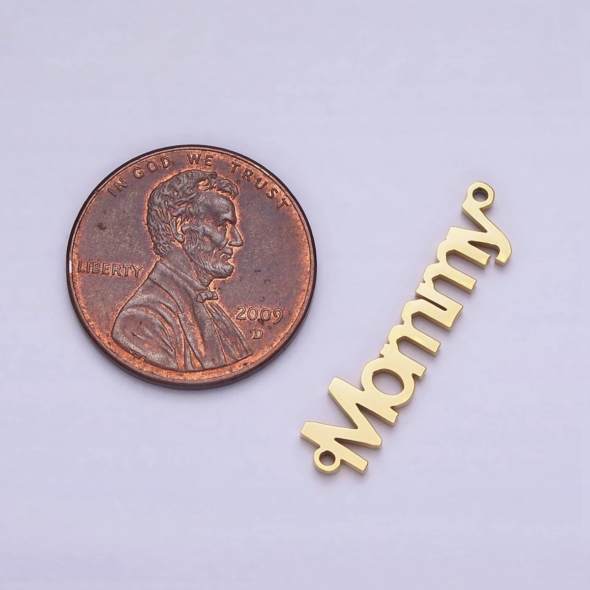 Stainless Steel 25.5mm "Mommy" Script Mother's Day Connector in Gold & Silver | P-708 P-709
