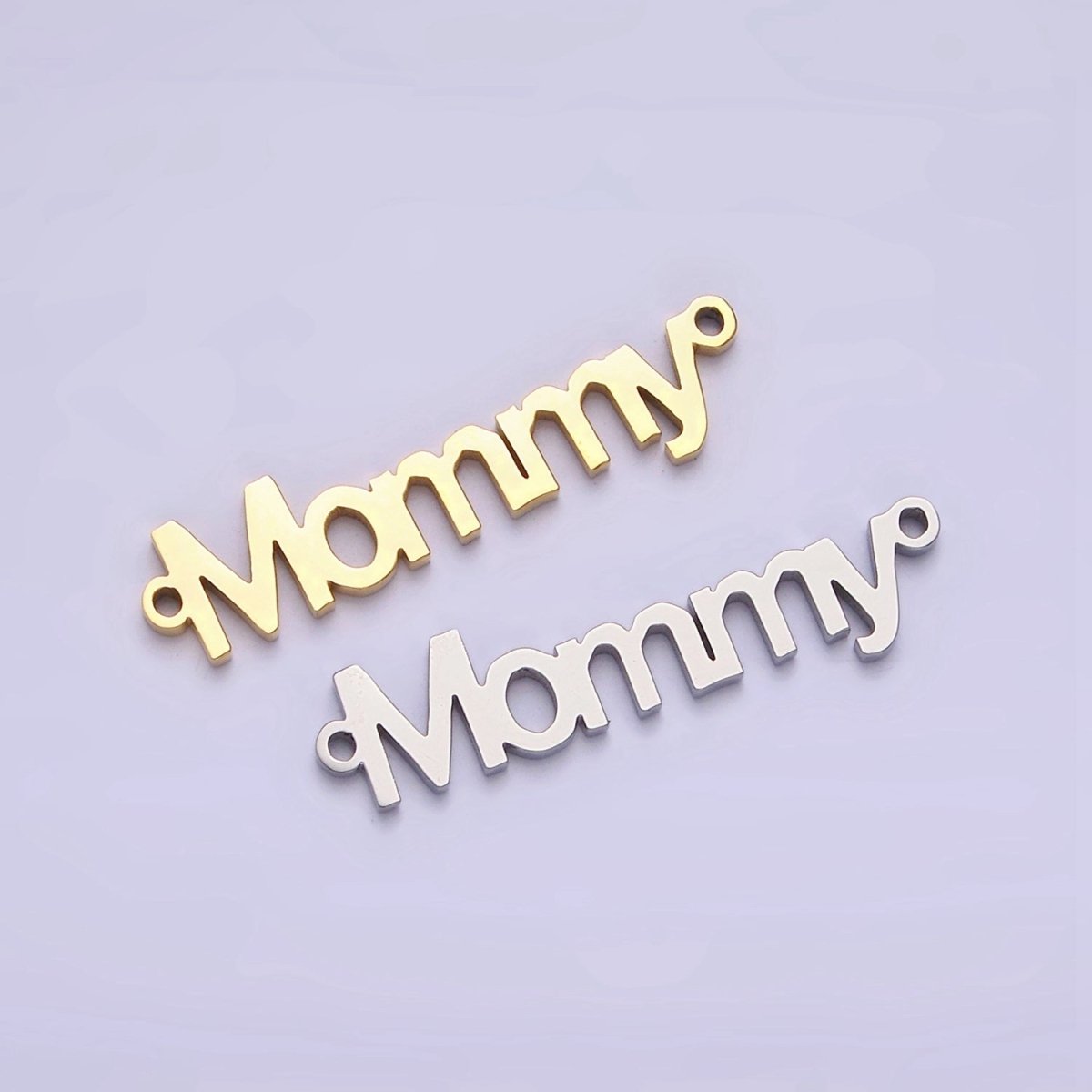 Stainless Steel 25.5mm "Mommy" Script Mother's Day Connector in Gold & Silver | P-708 P-709