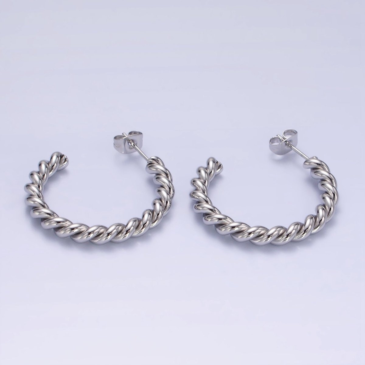 Stainless Steel 25mm, 30mm Croissant Rope C-Shaped Hoop Earrings in Gold & Silver | AE215 - AE217