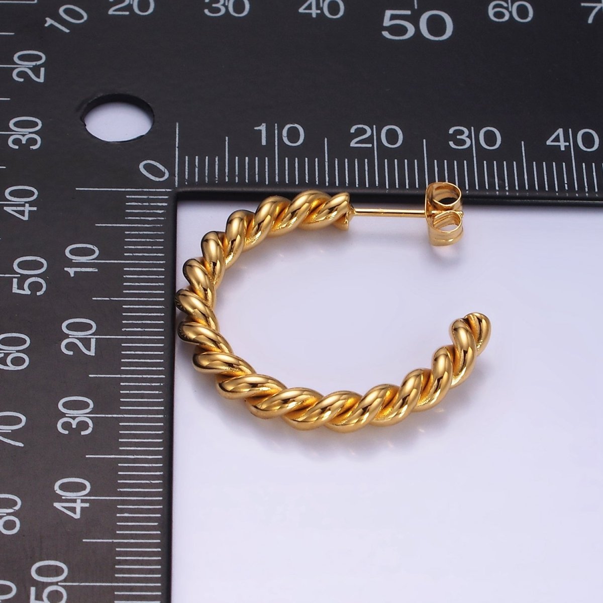 Stainless Steel 25mm, 30mm Croissant Rope C-Shaped Hoop Earrings in Gold & Silver | AE215 - AE217