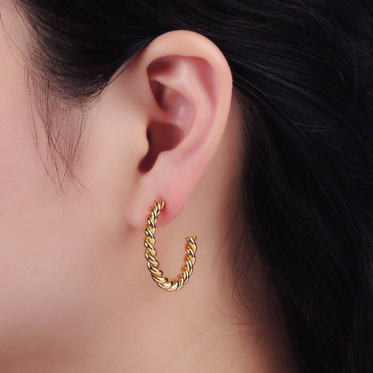 Stainless Steel 25mm, 30mm Croissant Rope C-Shaped Hoop Earrings in Gold & Silver | AE215 - AE217