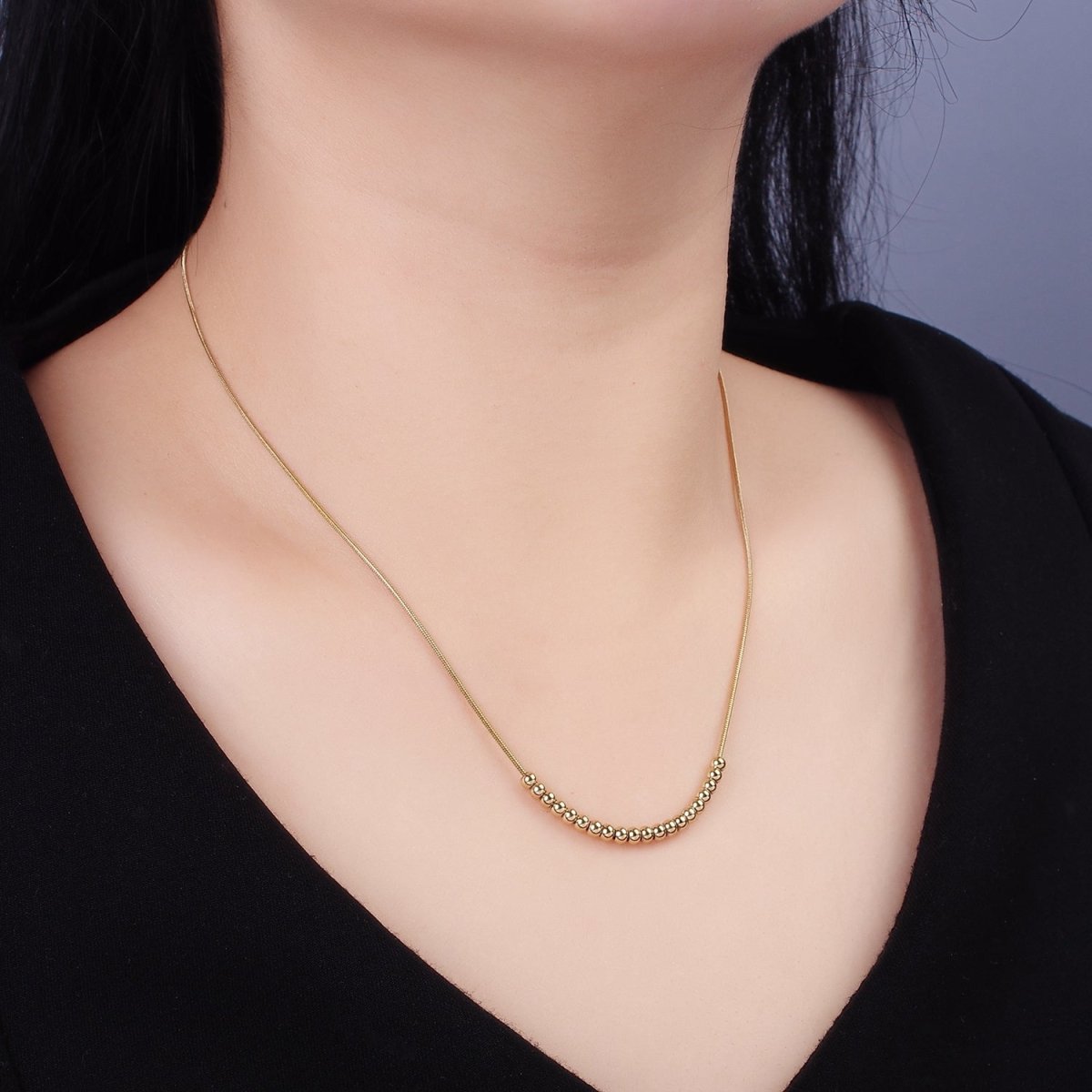 Stainless Steel 2.5mm Bubble Bead 16 Inch Herringbone Chain Necklace | WA-2395 - DLUXCA