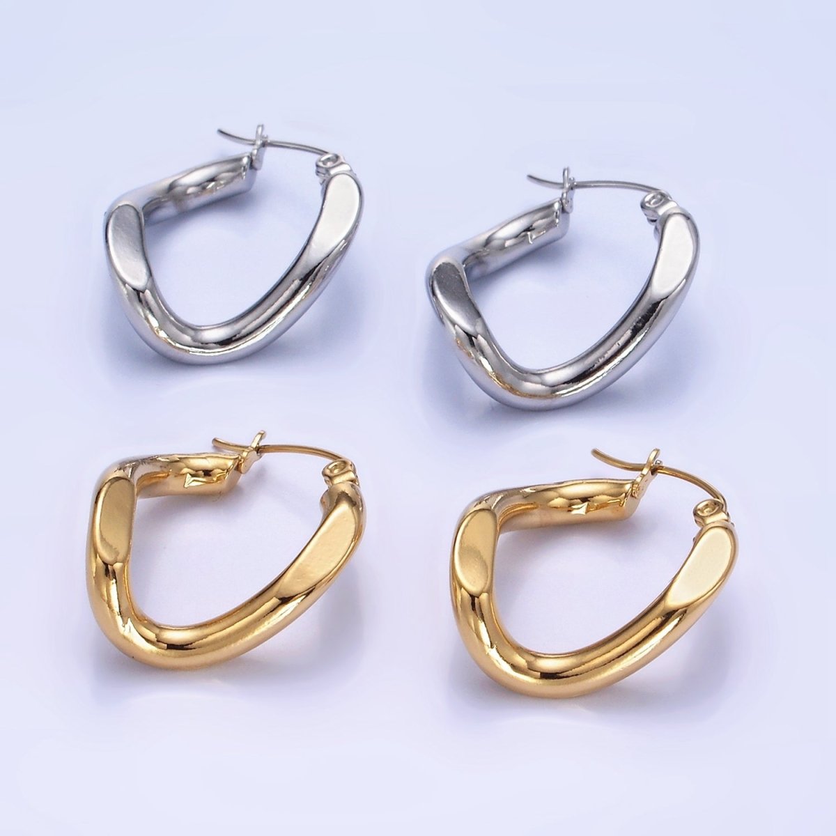 Stainless Steel 25mm Edged Twirl Latch Hoop Earrings in Gold & Silver | AB1366 AB1367