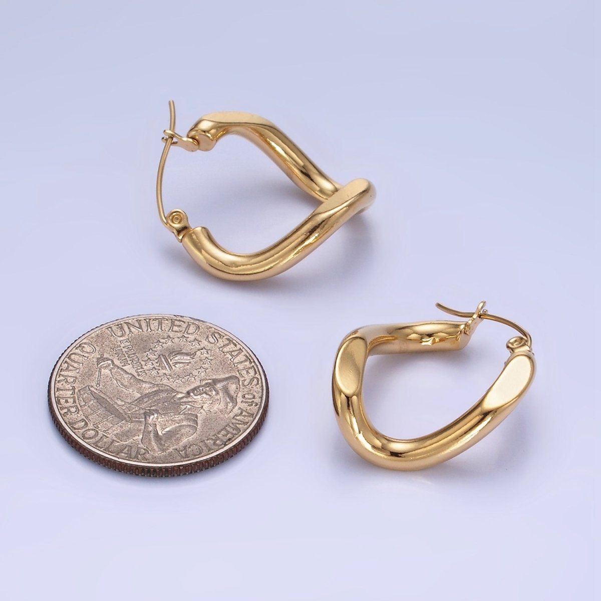 Stainless Steel 25mm Edged Twirl Latch Hoop Earrings in Gold & Silver | AB1366 AB1367