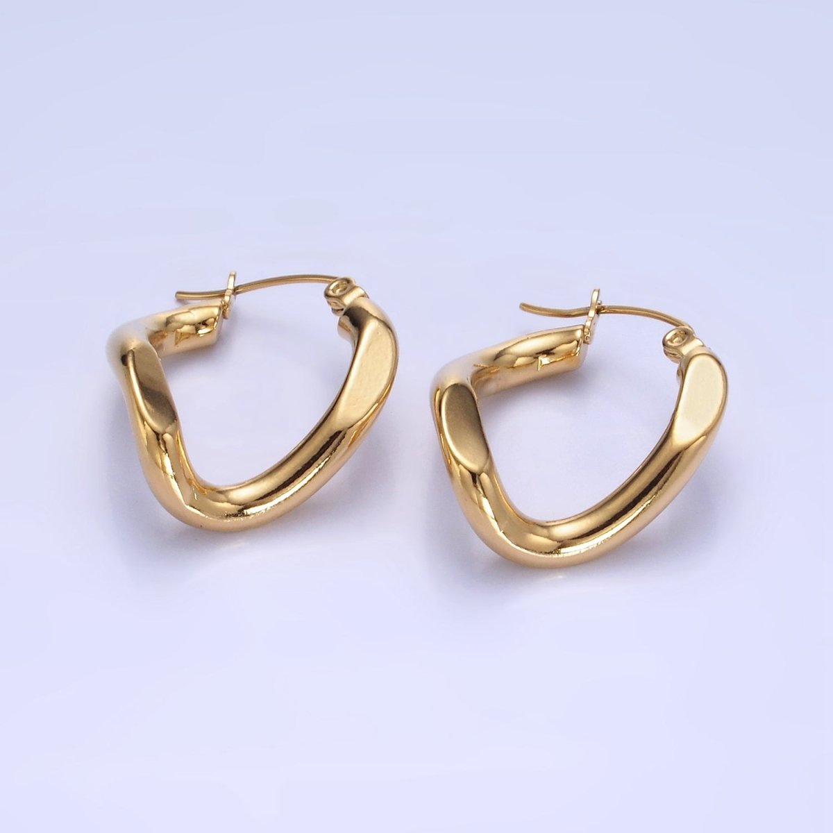 Stainless Steel 25mm Edged Twirl Latch Hoop Earrings in Gold & Silver | AB1366 AB1367