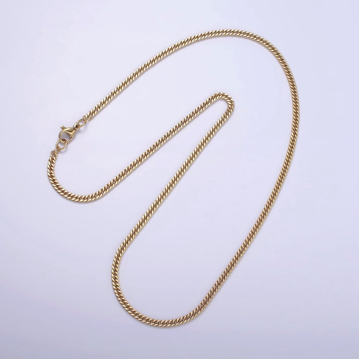Stainless Steel 2.5mm Flat Concave Curb 18 Inch Chain Layering Necklace | WA-2029 Clearance Pricing - DLUXCA