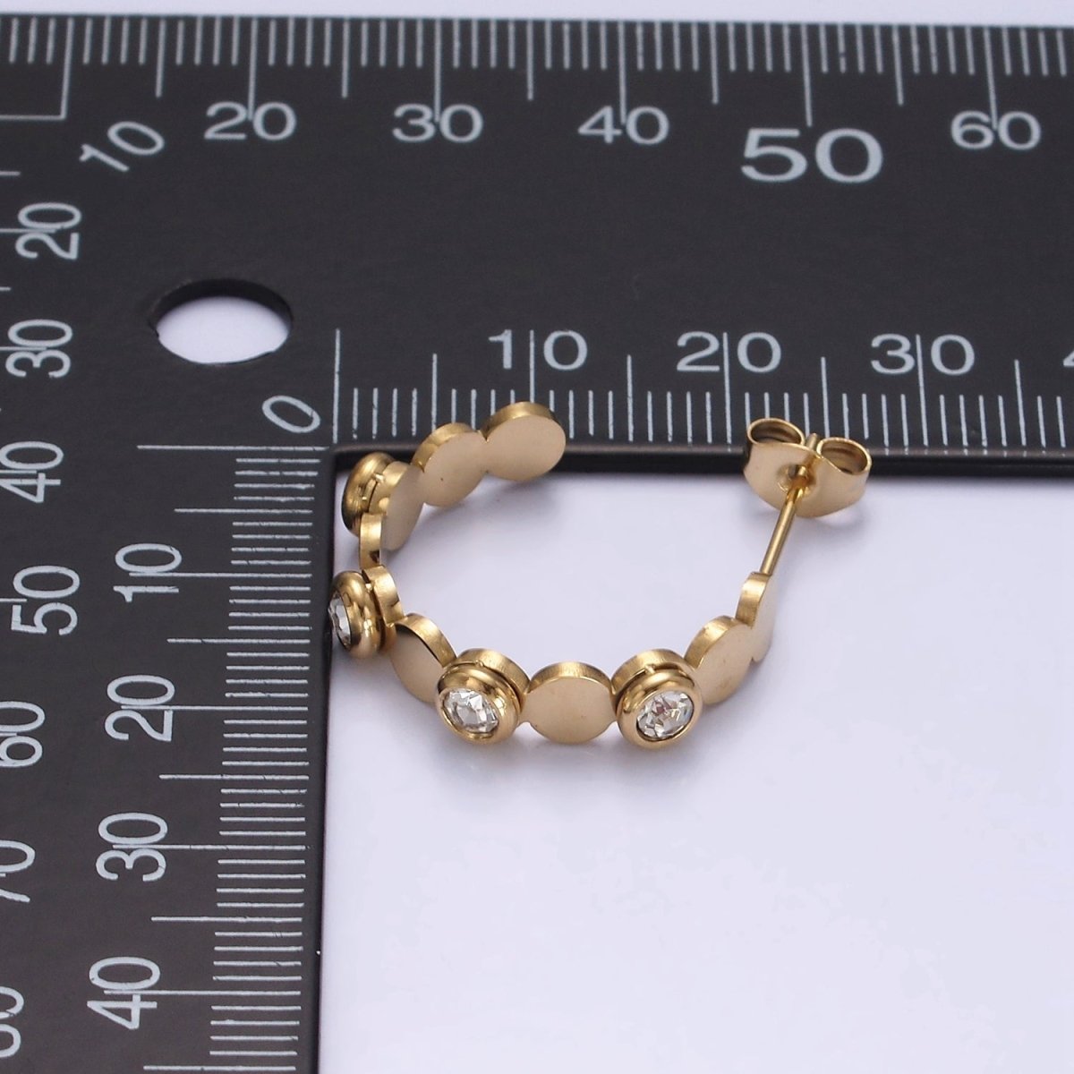 Stainless Steel 25mm Green, Clear CZ Dotted Bubble C-Shaped Hoop Earrings in Silver & Gold | AE865 - AE868