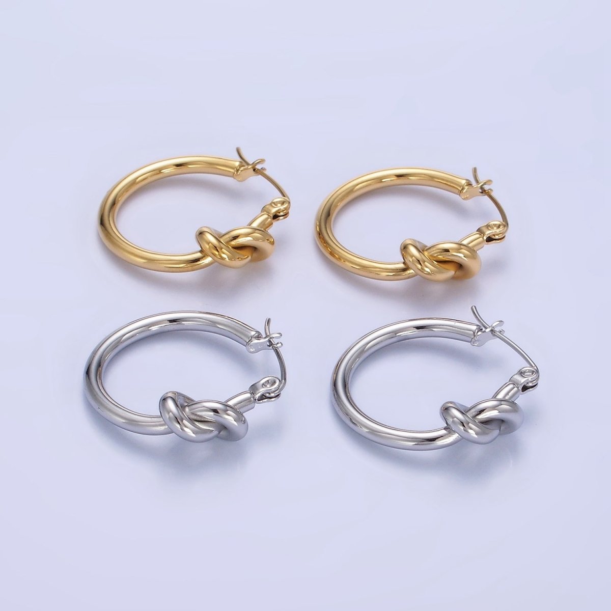 Stainless Steel 25mm Knot Latch Hoop Earrings in Gold & Silver | P448 P449
