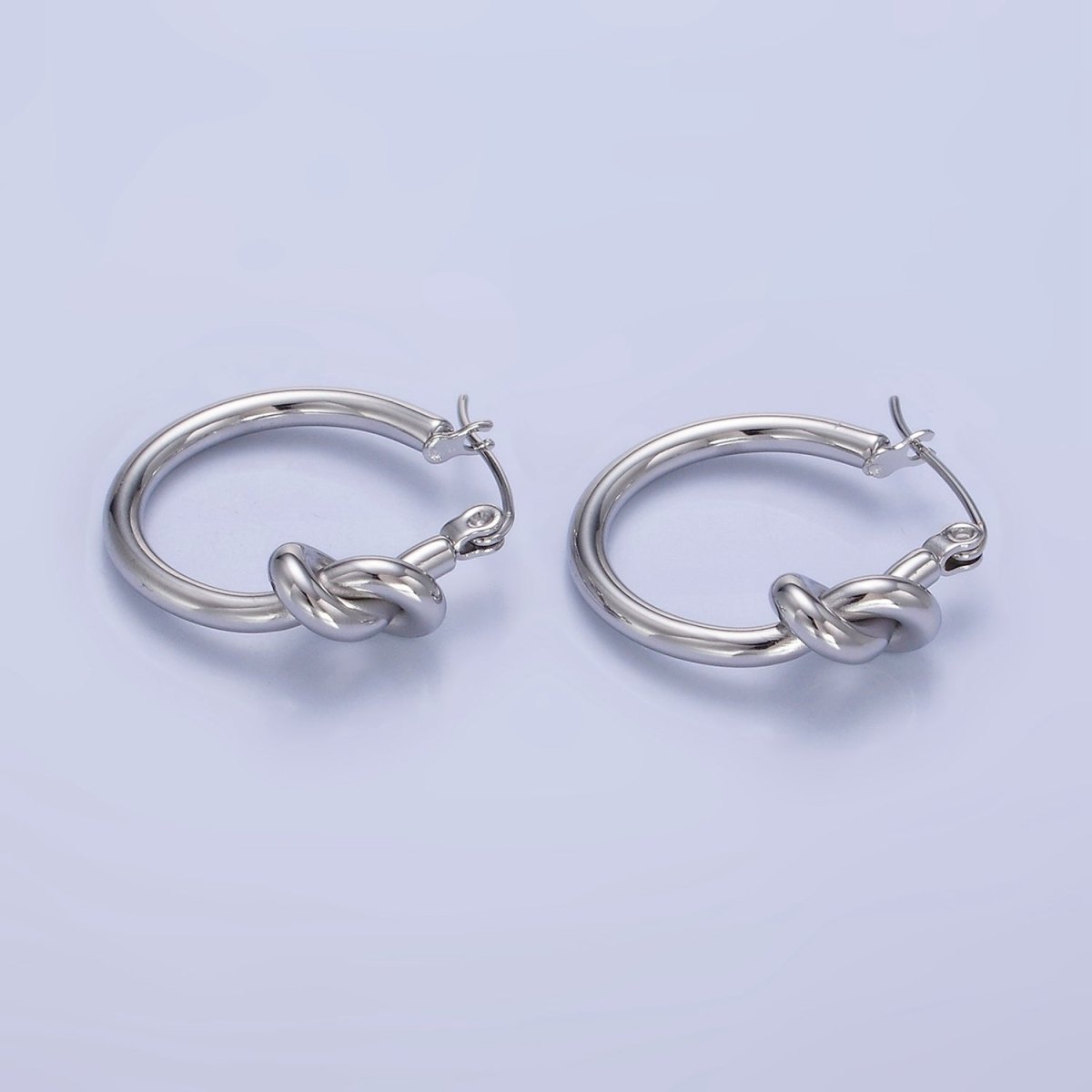 Stainless Steel 25mm Knot Latch Hoop Earrings in Gold & Silver | P448 P449