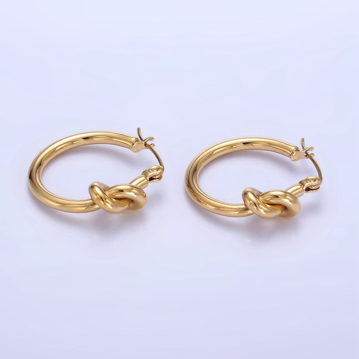 Stainless Steel 25mm Knot Latch Hoop Earrings in Gold & Silver | P448 P449