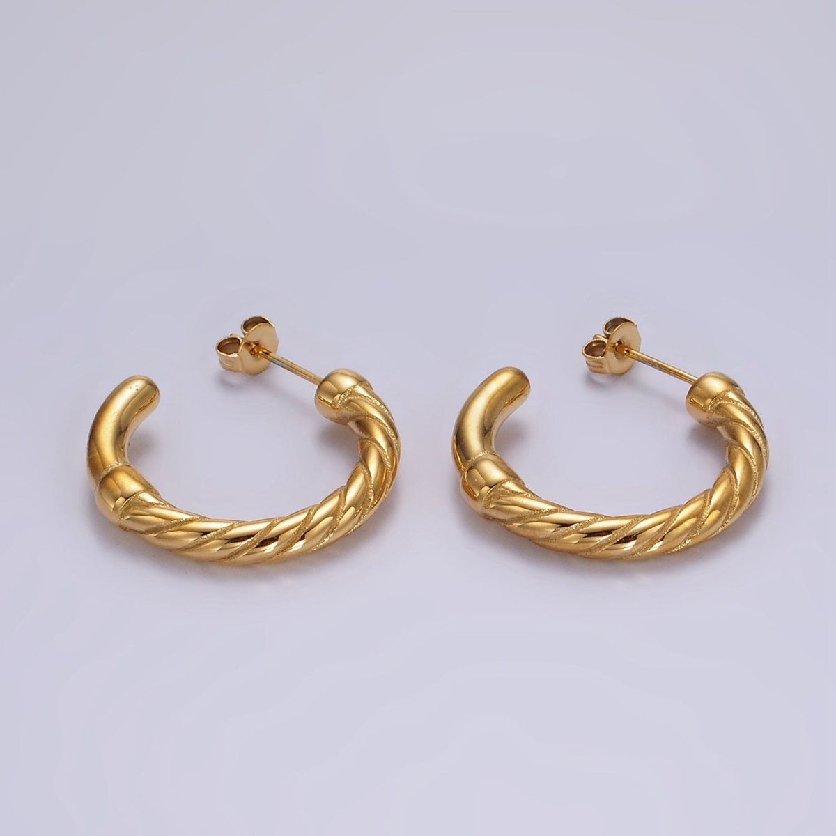Stainless Steel 25mm Line-Textured C-Shaped Hoop Earrings | AE391 - DLUXCA