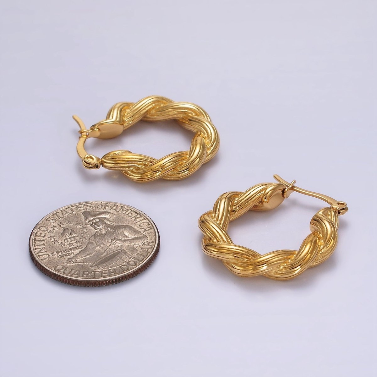 Stainless Steel 25mm Line-Textured Croissant Latch Hoop Earrings | AE390 - DLUXCA