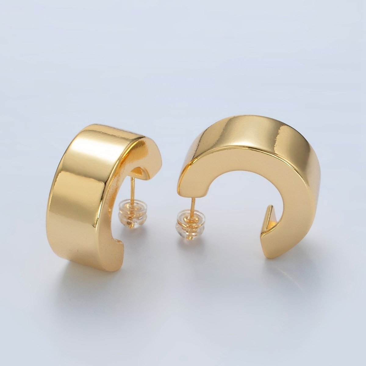 Stainless Steel 25mm Minimalist Wide C-Shaped Hoop Earrings in Gold & Silver | P536 P537