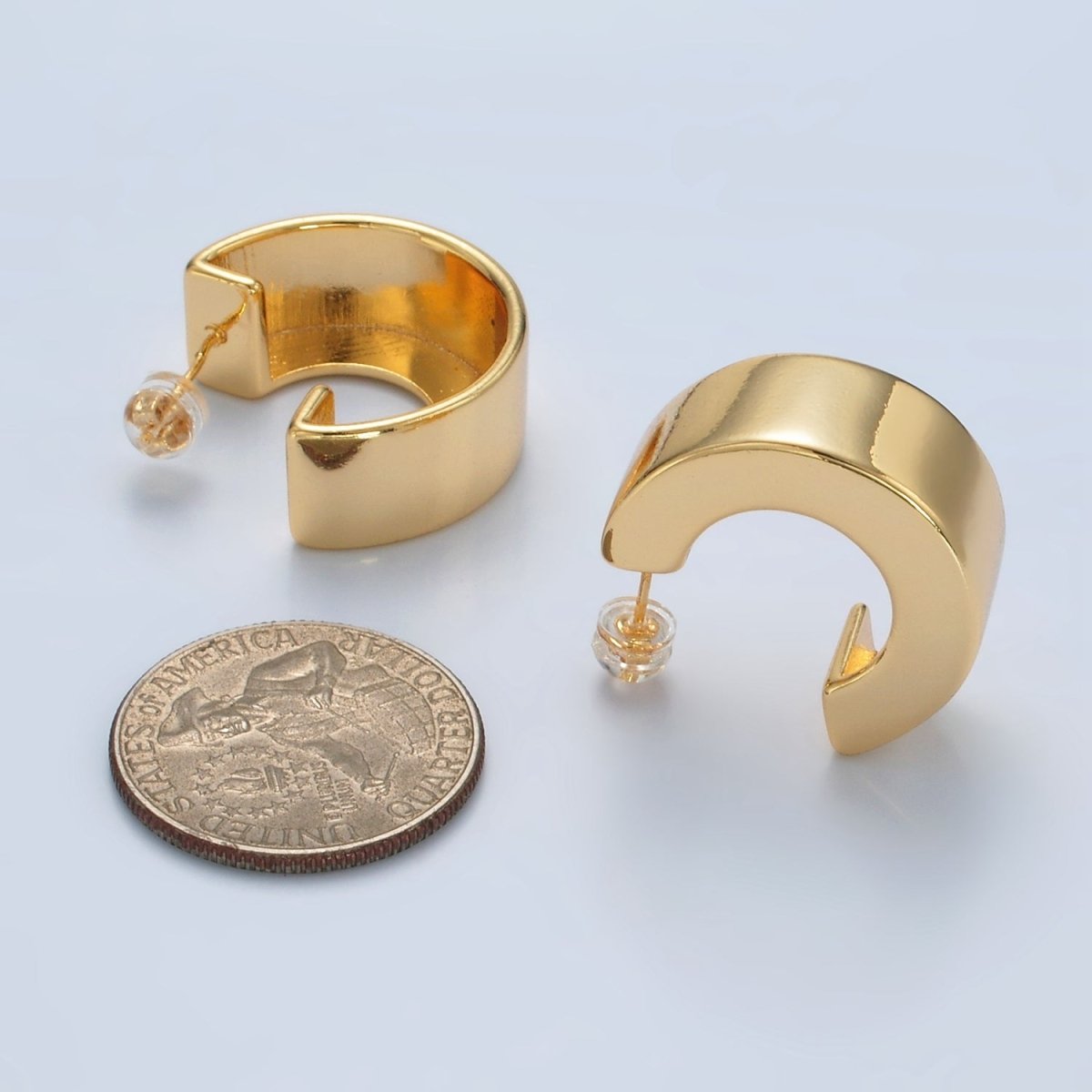 Stainless Steel 25mm Minimalist Wide C-Shaped Hoop Earrings in Gold & Silver | P536 P537