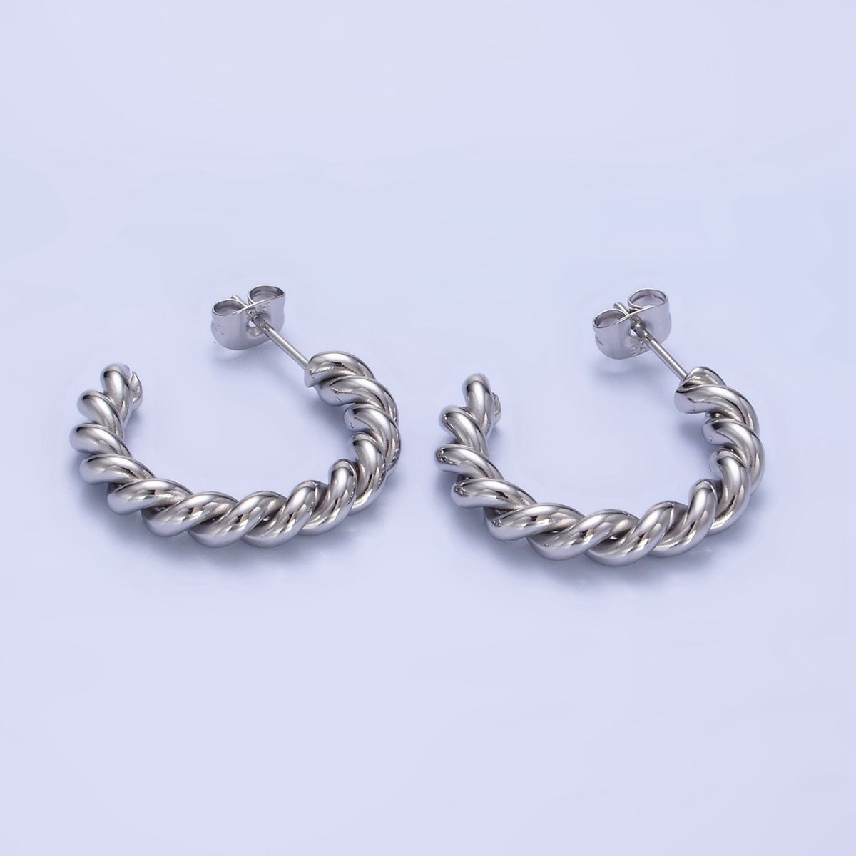 Stainless Steel 25mm Rope Croissant C-Shaped Hoop Earring in Gold & Silver | P450 P451