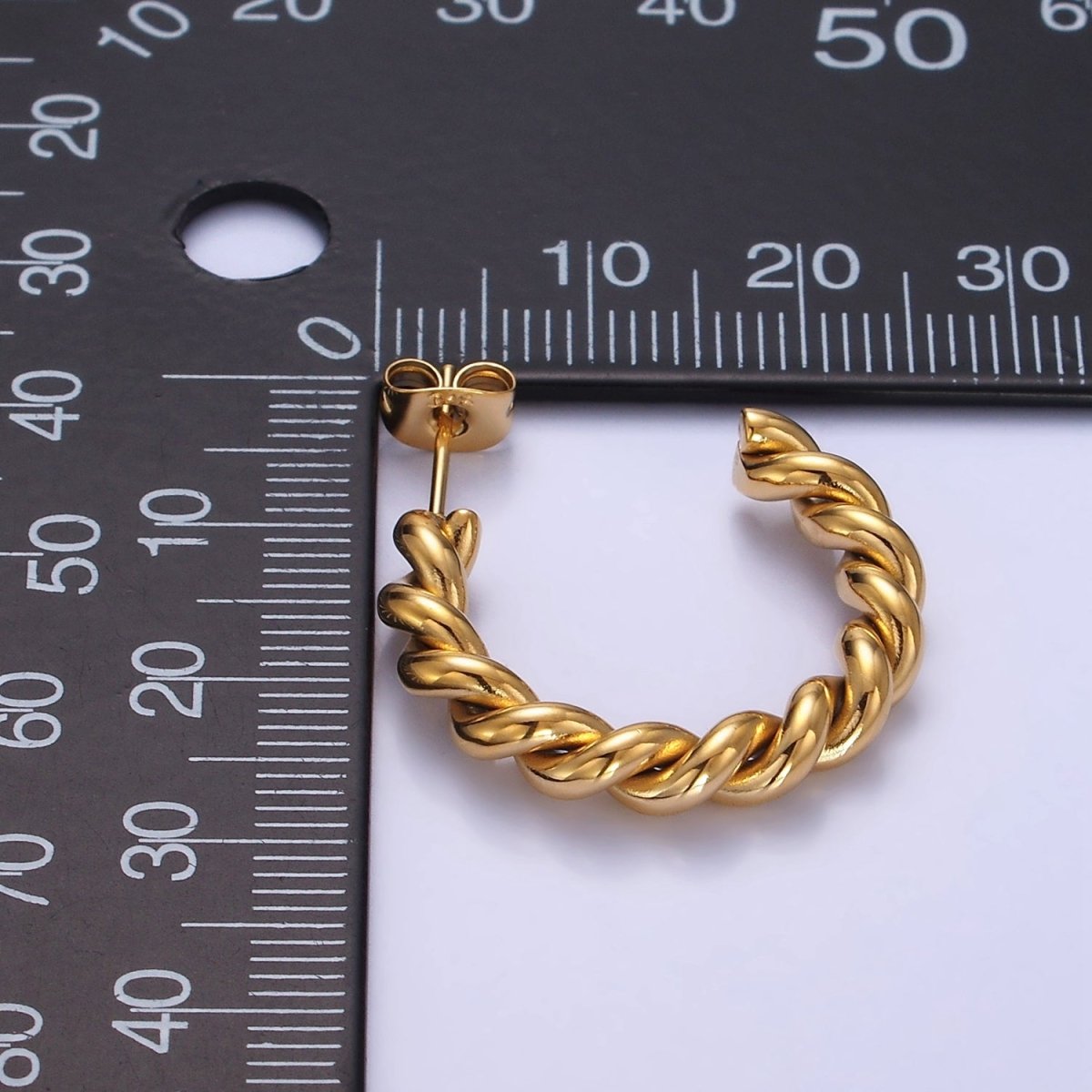 Stainless Steel 25mm Rope Croissant C-Shaped Hoop Earring in Gold & Silver | P450 P451