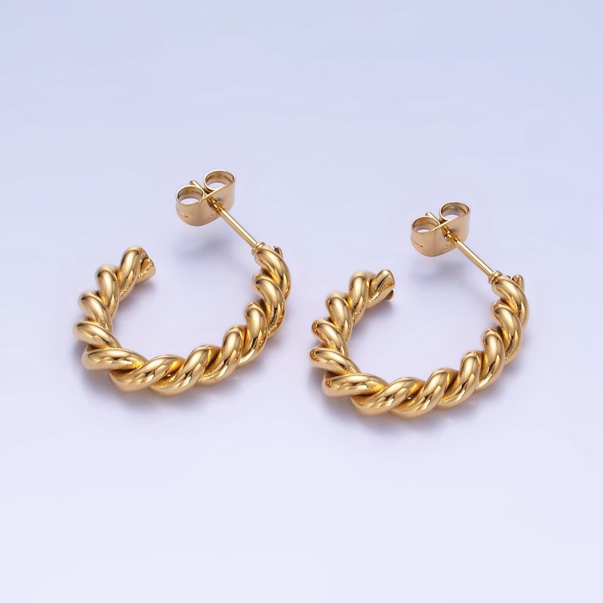 Stainless Steel 25mm Rope Croissant J-Shaped Hoop Earrings in Gold & Silver | P452 P453