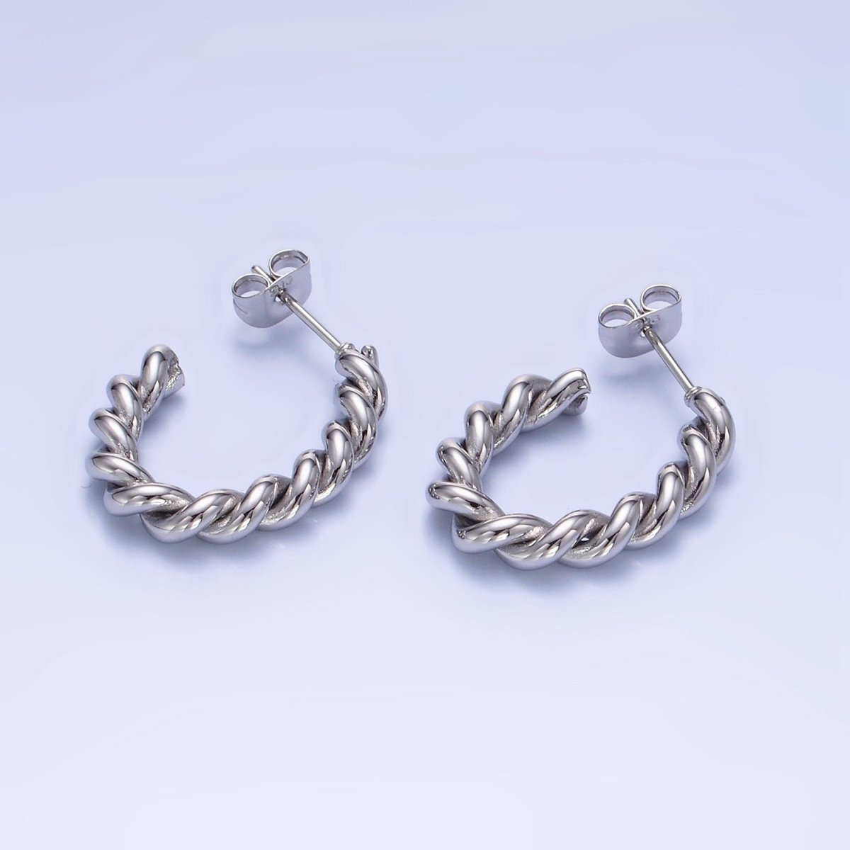 Stainless Steel 25mm Rope Croissant J-Shaped Hoop Earrings in Gold & Silver | P452 P453