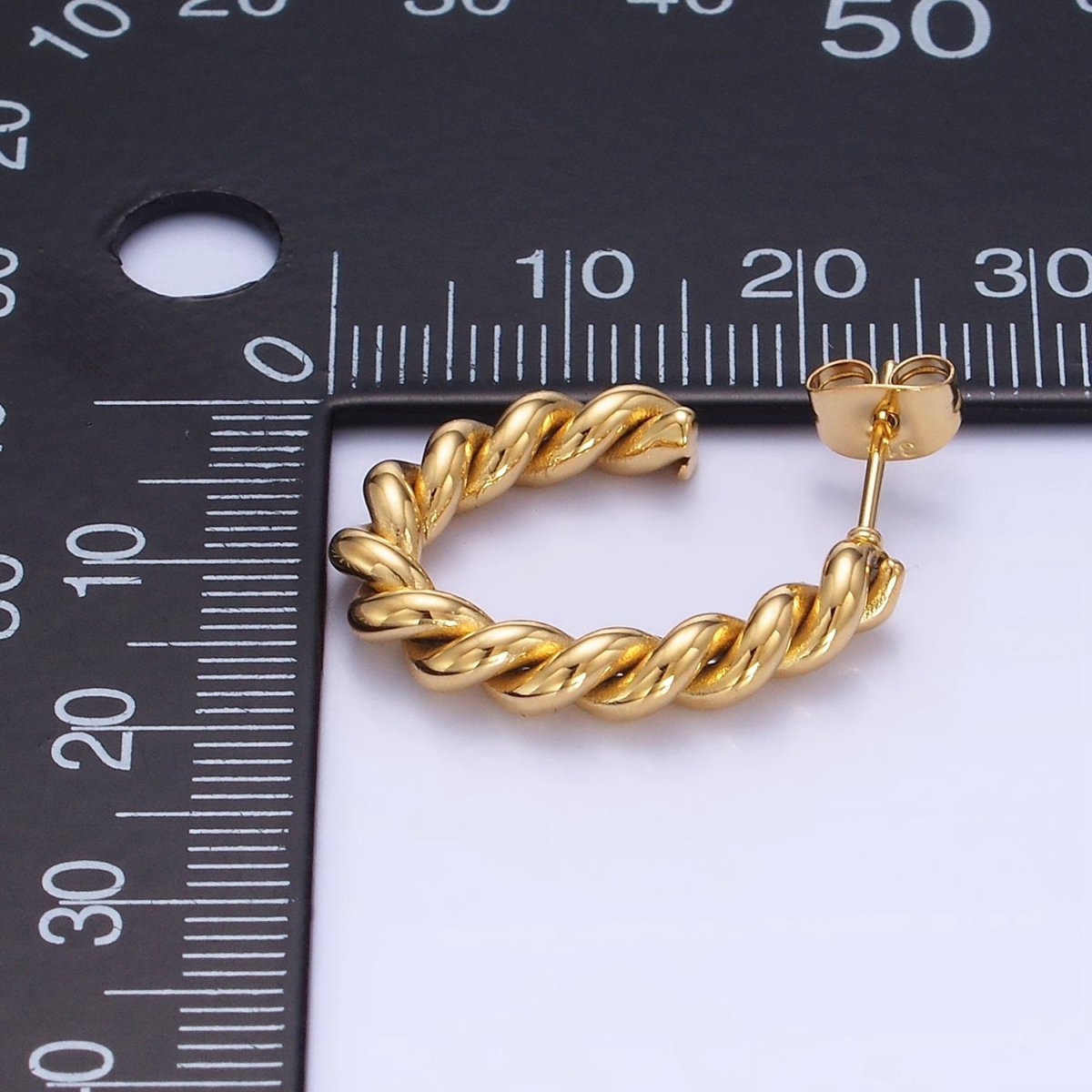 Stainless Steel 25mm Rope Croissant J-Shaped Hoop Earrings in Gold & Silver | P452 P453