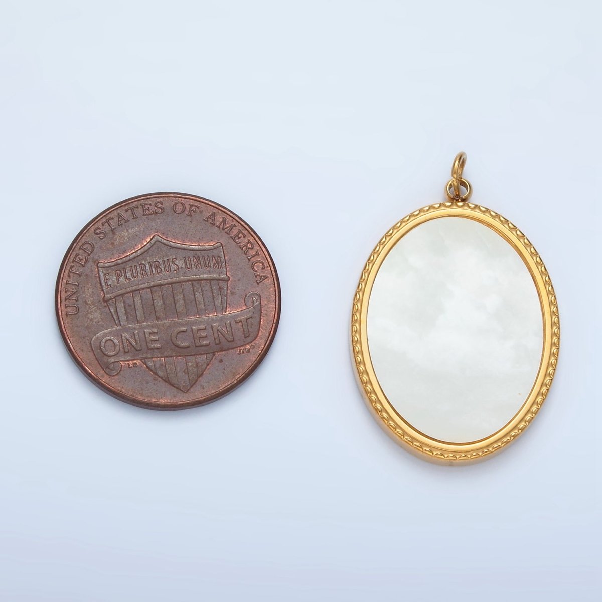 Stainless Steel 25mm Shell Pearl Oval Edged Bezel Charm | P1217 - DLUXCA