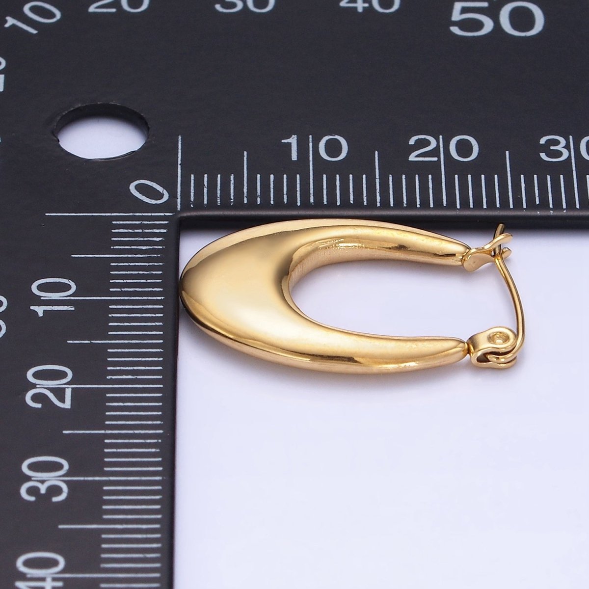 Stainless Steel 25mm U-Shaped Oblong Latch Hoop Earrings in Gold & Silver | AB1390 AB1391